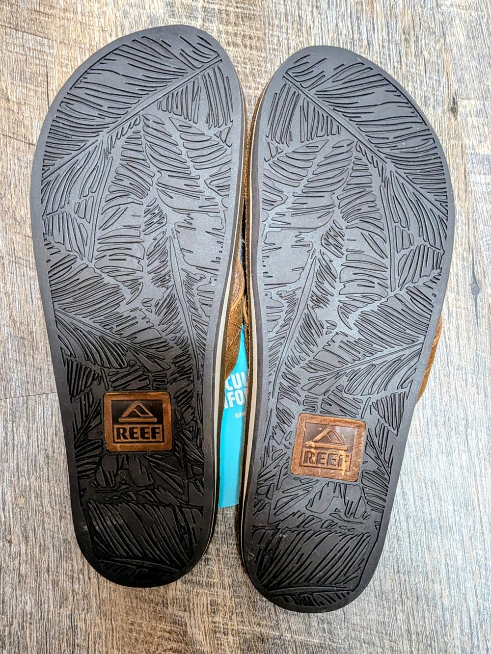 Reef Brown Palm-Print Leather Flip Flop Sandals - Picture 3 of 3